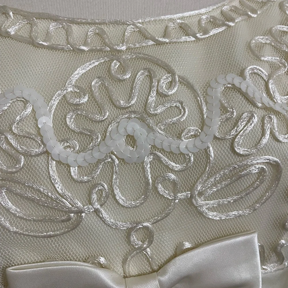 Vintage 90s Ivory Sheath Long Wedding Dress Empire Bust Satin Chiffon Small - Picture 4 of 10